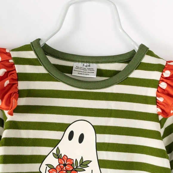 STRIPE GHOST BABY GIRL RUFFLE ROMPER - Picture 2 of 5